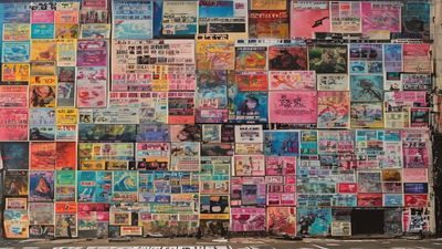香港1990年代街头电影海报墙，各类香港三级片海报与主流电影并列张贴，展现彼时大众文化的多元面貌
